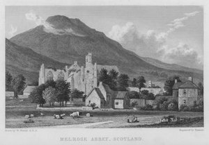 Melrose Abdij, Schotland (gravure) door William (after) Westall