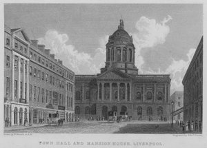 Stadhuis en Mansion House, Liverpool door William (after) Westall