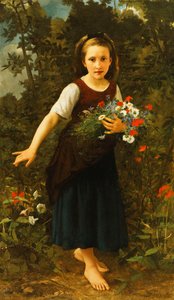Klein Meisje bij de Beek met een Bosje Bloemen, 1886 door William Adolphe Bouguereau