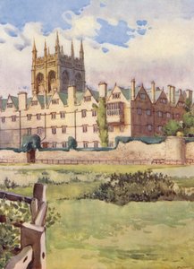 Merton College, waar koningin Henrietta Maria verbleef tijdens de burgeroorlog, met een bastion van de oude stadsmuur