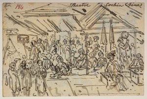 Theater. Cochin China, uit een Album van 372 tekeningen van landschappen, kustlijnen, kostuums en het dagelijks leven gemaakt tijdens Lord Macartney