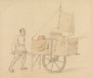 Chinese drager met zijn zeilwagen