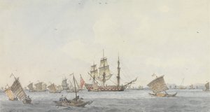 De Hindostan voor Anker in de Straat van Mi-a-tau van de Stad Ten-choo-fou bij de Ingang van de Golf van Pekin door William Alexander