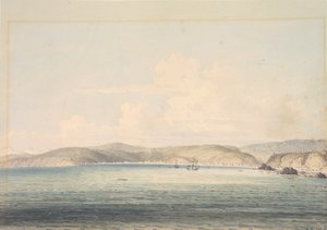 Het dorp Almandral in de Baai van Valparaiso, met uitzicht op de Andes door William Alexander