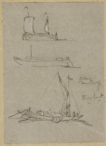 Drie schetsen van Düsseldorfse rivierboten door William Alfred Delamotte