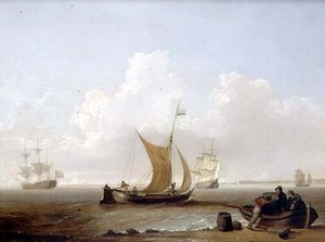 Een Nederlandse kaag en andere Nederlandse schepen voor de kust van Holland