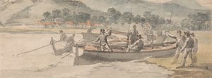 Boten en mannen aan de kust