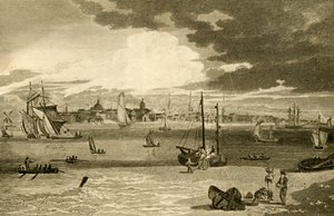 Uitzicht op Liverpool vanaf de veerboot, Lancashire