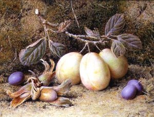 Stilleven met pruimen en noten door William B. Hough
