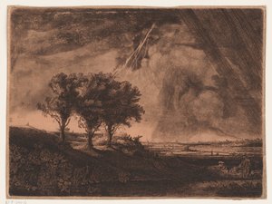 Drie bomen met bliksemschicht
