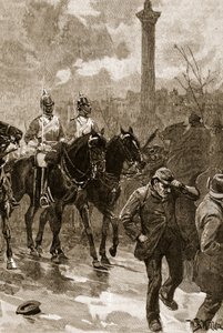 Bloedige Zondag: De lijfwachten houden Trafalgar Square, 1887, illustratie uit 