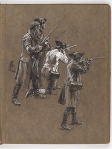 Studie voor het olieverfschilderij door William Barns Wollen, De Slag bij Lexington 1775 door William Barnes Wollen