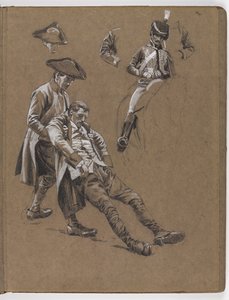 Studie voor het olieverfschilderij door William Barns Wollen, ?De Slag bij Lexington 1775?