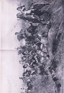 De Black Watch bij de Slag om Quatre Bras 16 juni 1815, illustratie uit Britse gevechten op land en zee, 1915 door William Barnes Wollen