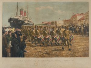 De Britse Expeditionaire Macht Landt in Frankrijk, augustus 1914 door William Barnes Wollen