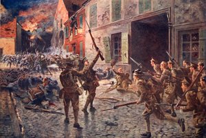 De Coldstream Guards in Landrecies, augustus 1914 door William Barnes Wollen