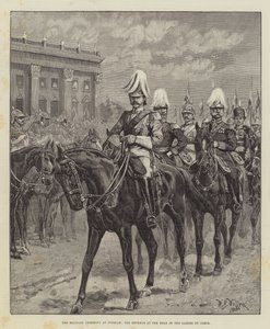De militaire ceremonie in Potsdam, de keizer aan het hoofd van de Gardes du Corps door William Barnes Wollen