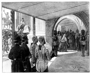 De opening van het parlement, Westminster, Londen, 1866 door William Barnes Wollen