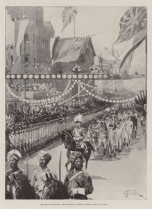 De koninklijke processie, de koets van Hare Majesteit die langs Pall Mall rijdt door William Barnes Wollen