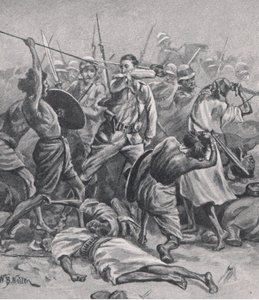 Het plein bij Abu-Klea, 17 januari 1885, illustratie uit British Battles on Land and Sea, 1915