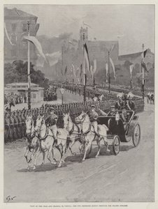 Bezoek van de Tsaar en Tsarina aan Wenen, de Twee Keizers rijden door de Prater Strasse door William Barnes Wollen