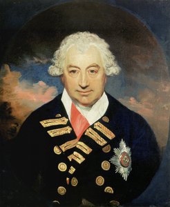 Portret van vice-admiraal Sir John Jervis (1735-1823), eerste graaf van Saint Vincent, met het lint van de Orde van het Bad, commandant van de Britse Middellandse Zeevloot in 1795 en 1797, samen met Horatio Nelson (1758-1805), hij zet de Spaanse vloot af door William Beechey