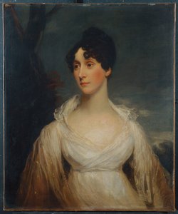 Portret van een Dame Zittend, Halflang, in een Witte Jurk
