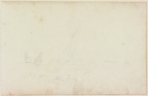 Schets van Schip Roeiboot en Ruiter met Rij Paarden