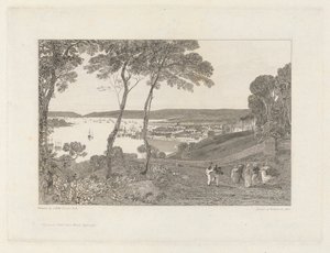 Plymouth Dock vanaf Mount Edgecumbe door William Bernard Cooke
