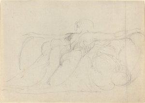 Een Man van Achteren Gezien, Stijgend op Wolken door William Blake