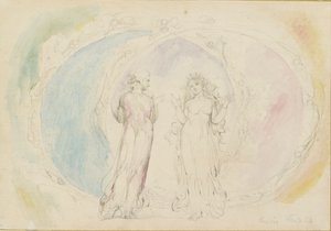 Beatrice en Dante in Tweelingen, te midden van de vlammen, 1825-1827 door William Blake