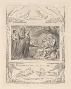 Boek van Job, plaat 19, Iedereen gaf hem ook een stuk geld door William Blake