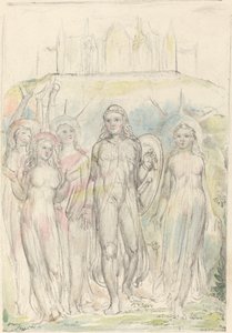 Christen met het Schild van Geloof, Afscheid Nemend van Zijn Metgezellen door William Blake