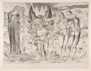 Cirkel van dieven: Agnello Brunelleschi aangevallen door een zesvoetige slang, uit Dan... door William Blake