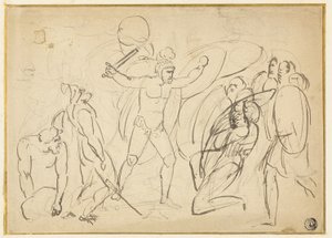 Klassiek Gevecht (recto); Schets van Mannelijke Naakt (verso) door William Blake