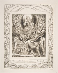 Satan vertrekt uit de aanwezigheid van de Heer, uit Illustraties van het Boek Job, 1825-26 door William Blake
