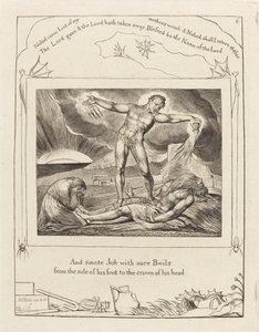 Satan Slaat Job met Zweren door William Blake