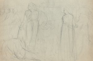 Schets van een zwaardvechter die over zijn verslagen tegenstander staat (verso) door William Blake