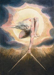 The Ancient of Days - Urizen meet de materiële wereld af. Illustratie van het frontispice van het boek 