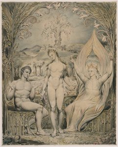 De aartsengel Rafaël met Adam en Eva (illustratie bij Miltons „Paradise Lost“) door William Blake