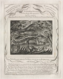 Het Boek Job: Pl. 11, Met Dromen op mijn bed verschrik je me en beangstig je me / met Visioenen door William Blake