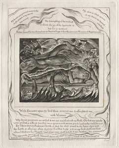Het boek Job: Pl. 11, Met dromen op mijn bed schrik je me en maak je me bang... door William Blake