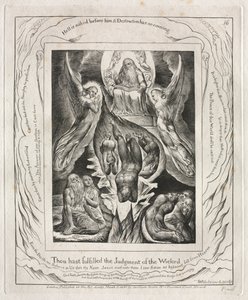 Het boek Job: Pl. 16, Gij hebt het oordeel van de goddeloze vervuld, 1825 door William Blake