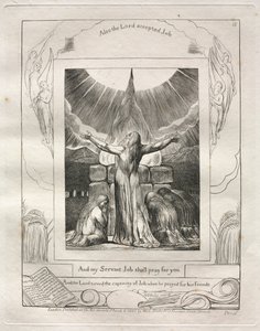 Het Boek van Job: Pl. 18, En mijn dienaar Job zal voor u bidden, 1825 door William Blake