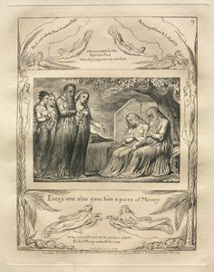 Het Boek van Job: Pl. 19, Iedereen gaf hem ook een stuk Geld, 1825 door William Blake