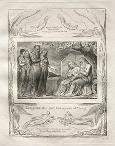 Het Boek van Job: Pl. 19, Iedereen gaf hem ook een stuk geld door William Blake