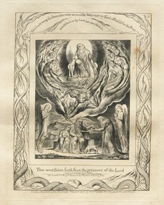 Het boek Job: Pl. 5, Toen ging Satan weg van de aanwezigheid van de Heer, 1825 door William Blake