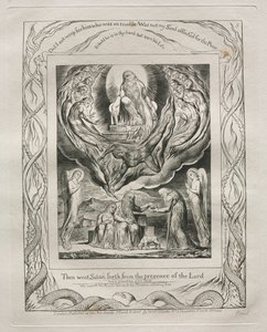 Het Boek van Job: Pl. 5, Toen ging Satan weg van de aanwezigheid van de Heer, 1825 door William Blake