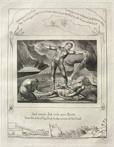 Het Boek Job: Pl. 6, En sloeg Job met pijnlijke Zweren / van de zool van zijn voet tot de kroon van zijn hoofd door William Blake