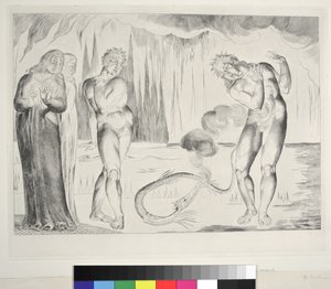 De Cirkel van Dieven: Buoso Donati Aangevallen door de Slang, Inferno, Canto XXV, illustratie bij de 